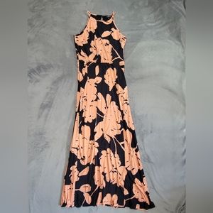 Peach & Navy High Neck Maxi Dress